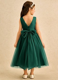 Azazie Macaron Abiti da Ragazza di Fiori Abito A-Line in Tulle Plissettato Smeraldo image2