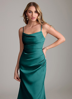 Azazie Lucille Robes de demoiselle d'honneur Robe Sirène Convertible en Satin extensible Sans bretelles Paon image5