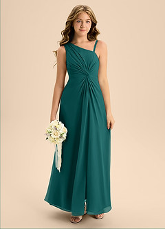 Azazie Brooke Junior Abito A-Line in Chiffon Spacco Laterale Verde Pavone image3