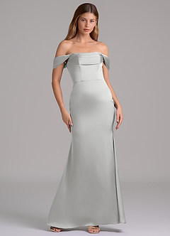 Azazie Miley 신부 들러리 드레스 인어 오프 더 숄더 스트레치 새틴 바닥 길이 드레스 image6