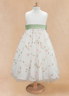 Azazie Pollie Flower Girl Dresses Blushing Pink Dusty Sage A-Line Bow Tulle Dress image11
