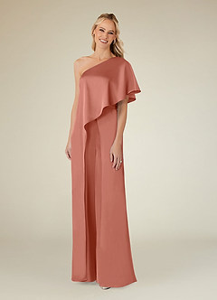 Azazie Hagretta Mother of the Bride Dresses Salmon Pink Jumpsuit/Pantsuit Stretch Satin Dress image3