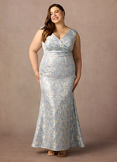 Azazie Elanor Kleider für die Brautmutter Meerjungfrau-Linie Plissee Jacquard 1 Kleid Staubblau image4