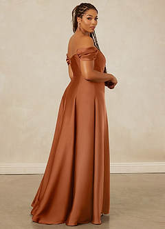 Christian Siriano Bridal for Azazie 1002 Robes de demoiselle d'honneur Robe Trapèze Convertible en Satin extensible Épaule décolletée Cuivre image15
