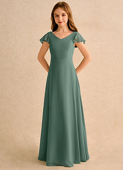 Azazie Nari Girls Formal Flower Girl Dresses Sea Moss A-Line with Sleeves Chiffon Dress image6