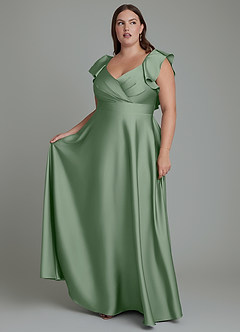 Azazie Leilani Bridesmaid Dresses Matcha A-Line Ruched Stretch Satin Dress image10