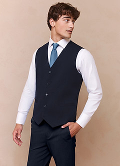 Savile Navy Blue Wool Blend Suit Vest