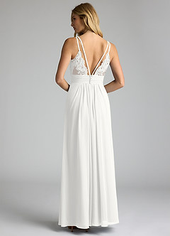 Azazie Maren Allure Brudepigekjoler En streg V-hals blonde Chiffon Gulv-længde Kjole image5
