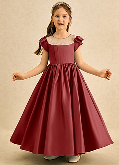 Azazie Toffee Flower Girl Klänningar Klä Balklänning i Matt satäng Rosett image1