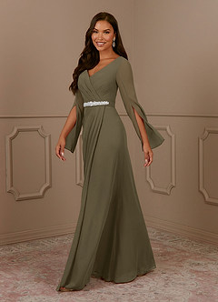 Azazie Belinda Mother of the Bride Dresses Willow Green A-Line V-Neck Pleated Chiffon Dress image3