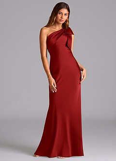 Azazie Yuanna Bridesmaid Dresses Pomegranate Mermaid One Shoulder Stretch Satin Dress image3