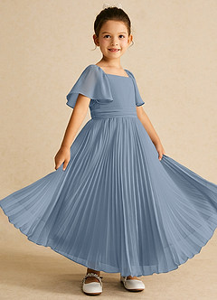 Azazie Bun Bun Blumenmädchenkleider A-Linie Plissee Chiffon Kleid Staubblau image1