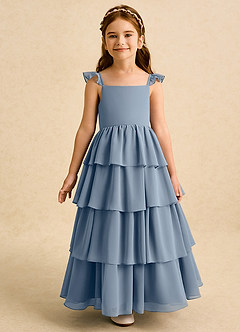 Azazie Boba Blumenmädchenkleider A-Linie Rechteckiger Ausschnitt Chiffon Kleid Zwielichtviolett image5