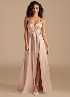 Azazie Alia Bridesmaid Dresses English Rose A-Line Pleated Metallic Satin Dress image8