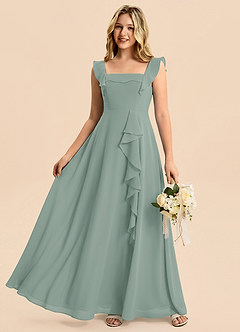Azazie Nori Junior Silver Sage A-Line Ruched Chiffon Dress image6