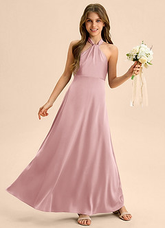 Azazie Beah Junior Dusty Rose A-Line Pleated Stretch Satin Dress image5