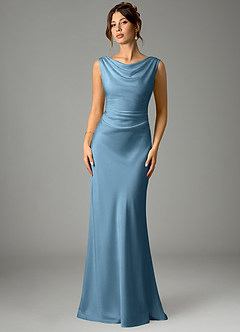 Azazie Kieryn Bridesmaid Dresses Steel Blue Mermaid Pleated Stretch Satin Dress image1