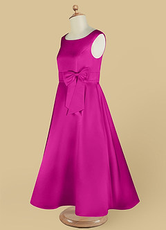 Azazie Lindy Flower Girl Dresses Fuchsia A-Line Pleated Matte Satin Dress image15