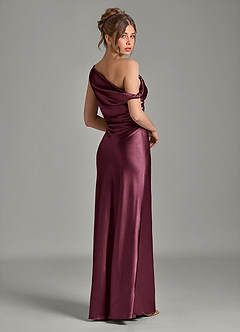 Azazie Emerson Bridesmaid Dresses Cabernet Mermaid Off the Shoulder Metallic Satin Dress image6