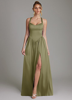 Azazie Francis Bridesmaid Dresses Pistachio A-Line Corset Stretch Satin Dress image1