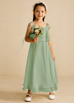Azazie Temi Flower Girl Dresses Dusty Sage A-Line Spaghetti Strap Chiffon Dress image2