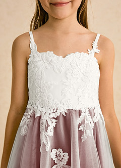 Azazie Coraline Flower Girl Dresses Ivory Amethyst A-Line Lace Dress image6