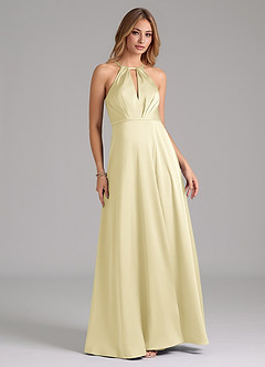 Azazie Evalleen Final Sale Dusty Blue A-Line Pleated Stretch Satin Dress image3
