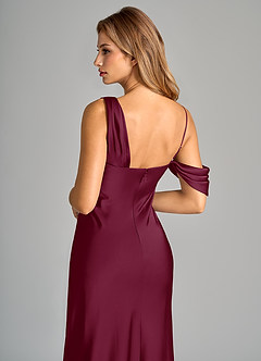 Azazie Celina Bridesmaid Dresses Mulberry Sheath Off the Shoulder Stretch Satin Dress image8