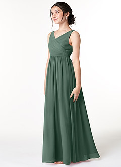 Azazie Sawyer Junior Sea Moss A-Line Pleated Chiffon Dress image4