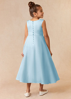 Azazie Lindy Flower Girl Dresses Sky Blue A-Line Pleated Matte Satin Dress image6