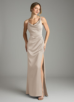 Azazie Samara Robes de demoiselle d'honneur Robe Sirène en Satin extensible Plissée Givre image1