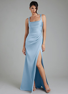 Azazie Sierra Robes de demoiselle d'honneur Robe Trapèze en Satin extensible Corset Poudre Bleue image6