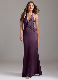 Azazie Valerie Bridesmaid Dresses Plum Mermaid Pleated Stretch Satin Dress image3