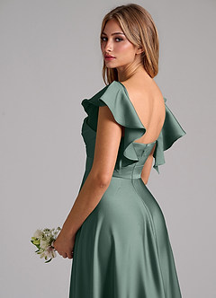 Azazie Leilani Bridesmaid Dresses Sea Moss A-Line Ruched Stretch Satin Dress image9