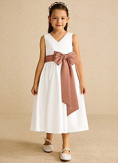Azazie Darling Flower Girl Dresses Ivory Bronzer A-Line Bow Cotton Dress image4