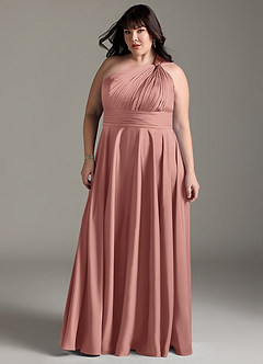 Azazie Charlize Robes de demoiselle d'honneur Robe Trapèze en Satin extensible Ue épaule Rosette image13