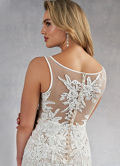 Azazie Konstantin Wedding Dresses Diamond White Nude Mermaid Sequins Tulle Dress image5