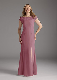 Azazie Cupid Mother of the Bride Dresses Vintage Mauve A-Line Boatneck Lace Chiffon Dress image4