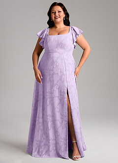 Azazie Bondi Bridesmaid Dresses Lilac A-Line Side Slit Floral Burnout Dress image10
