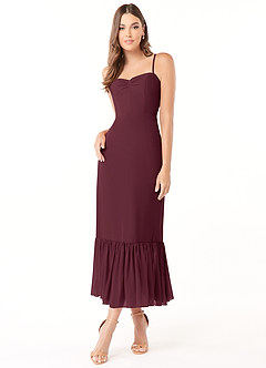 Azazie Justina Jurken voor bruidsmeisjes Jurk van Chiffon met A-Lijn Sweetheart Halslijn Cabernet image1