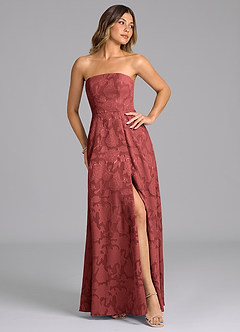 Azazie Wren Bridesmaid Dresses Terracotta A-Line Strapless Floral Burnout Dress image7