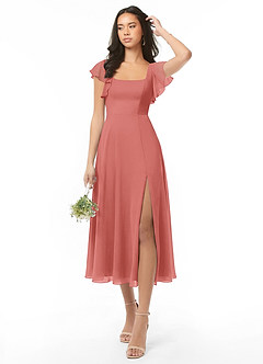 Azazie Bondi Robes de demoiselle d'honneur Robe Trapèze en Mousseline de soie Rayé Antique Rose image1