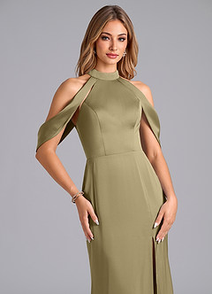 Azazie Bonny Vestidos de damas de honor Vestido de Musgo Verde de Satén Elástico de Corte Sirena con Vestidos sin tirantes image5