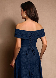Azazie New Britain Mother of the Bride Dresses Dark Navy A-Line Pleated Floral Burnout Dress image7