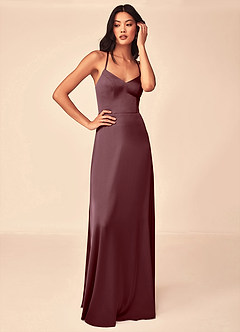 Azazie Mei Bridesmaid Dresses Sangria A-Line V-Neck Stretch Satin Dress image5