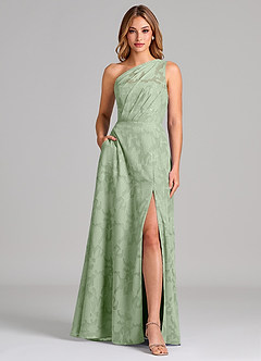 Azazie Phaedra Bridesmaid Dresses Dusty Sage A-Line One Shoulder Floral Burnout Dress image1