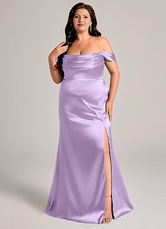 Azazie Saige Bridesmaid Dresses Lilac Sheath Off the Shoulder Metallic Satin Convertible Dress image11