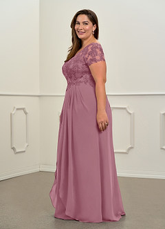 Azazie Dunja Vestidos para mãe da noiva Vestir Vintage Malva de Chiffon de Linha A com Renda image11