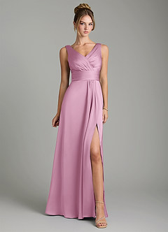 Azazie Karina Bridesmaid Dresses Candy Pink A-Line Pleated Stretch Satin Dress image6