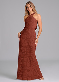 Azazie Doretta Bridesmaid Dresses Terracotta Mermaid Pleated Floral Burnout Dress image5
